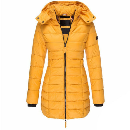 Lange Gesteppt Jacke mit Kapuze Perfekt für Winter Damen