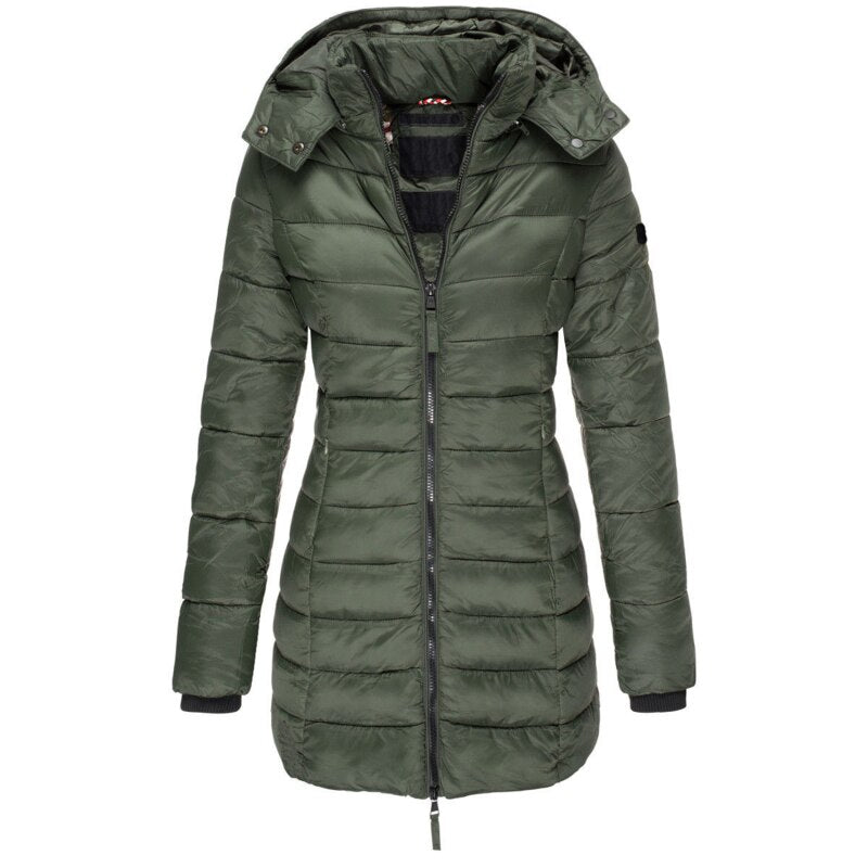 Lange Gesteppt Jacke mit Kapuze Perfekt für Winter Damen