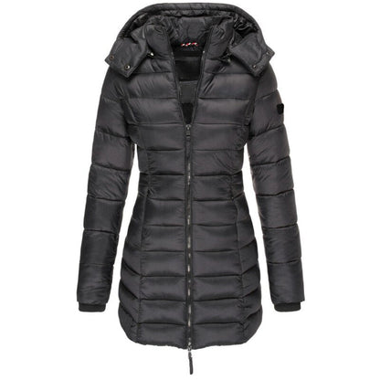 Lange Gesteppt Jacke mit Kapuze Perfekt für Winter Damen