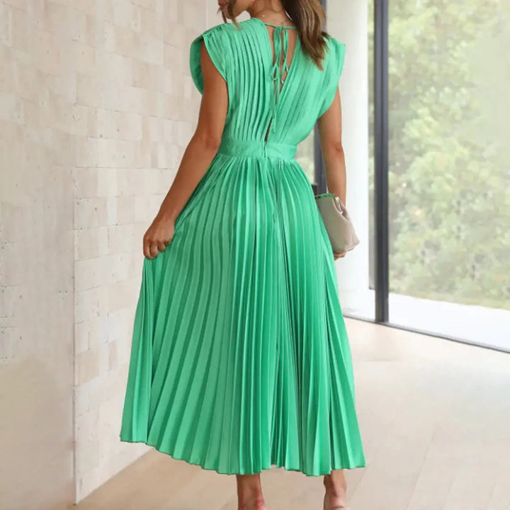 Damen Midikleid mit Plissiertem Design und Rückenbindung