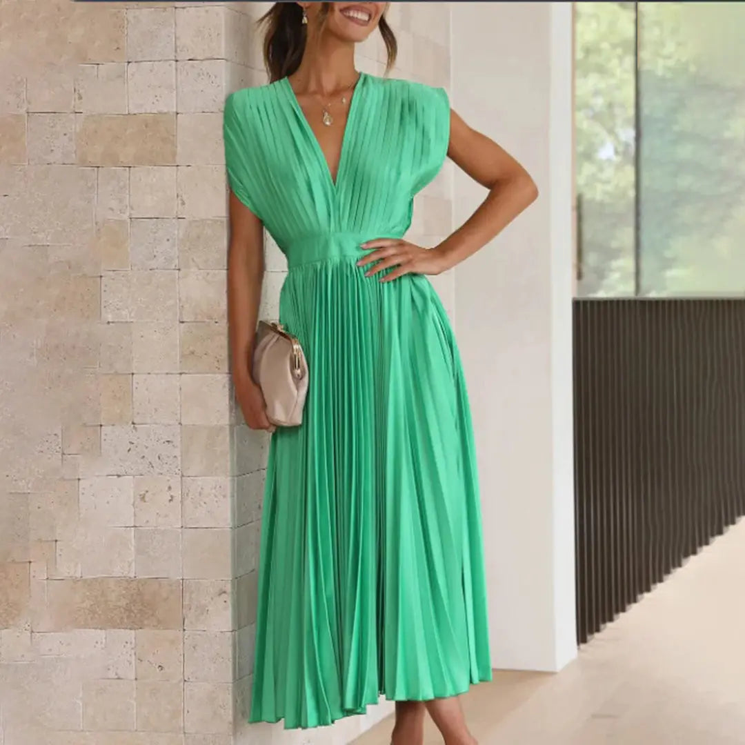 Damen Midikleid mit Plissiertem Design und Rückenbindung