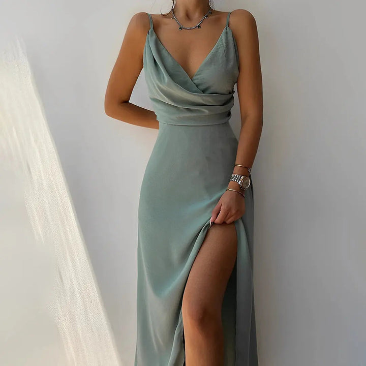 Ärmelloses Langes Kleid mit Wickeloptik und Seitenschlitz