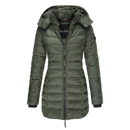 Lange Steppjacke mit Reißverschluss für Winter Damen