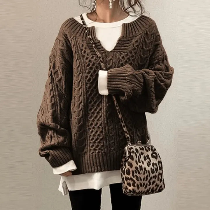 Übergroßer Zopfmuster Strickpullover Ideal Für Gemütliche Winter Damen