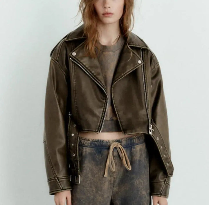 Damen Kurze Biker Stil Jacke