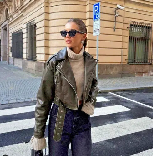 Damen Kurze Biker Stil Jacke