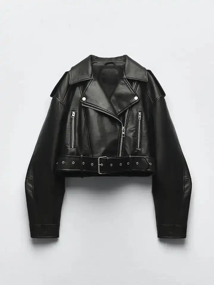 Damen Kurze Biker Stil Jacke