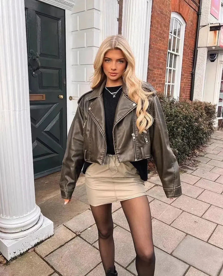 Damen Kurze Biker Stil Jacke