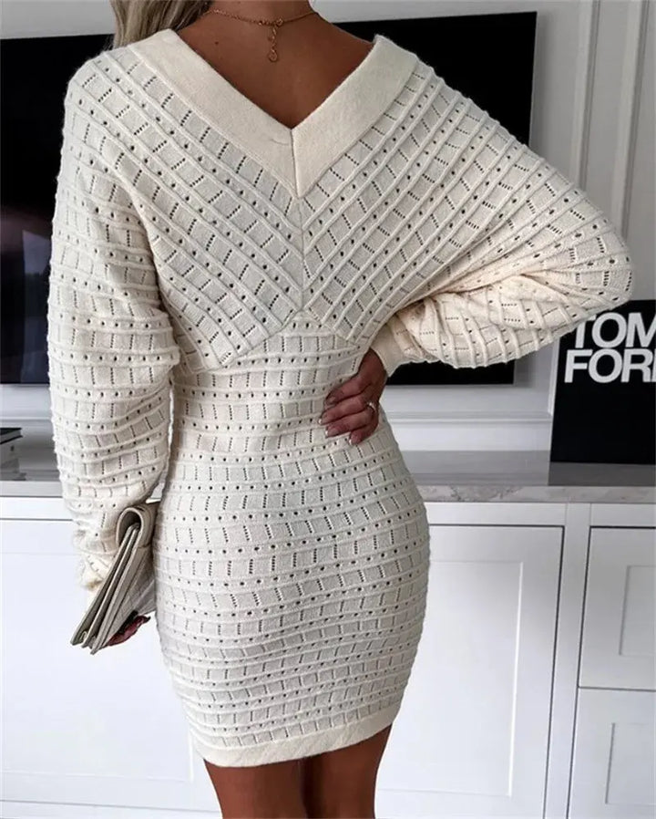Damen Langarm Strick Minikleid Mit Taillendetail