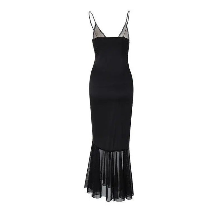 Maxikleid mit Tiefem Ausschnitt und Transparentem Spitzen Detail Für Damen