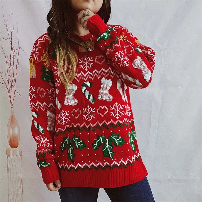 Lustiger Ugly Christmas Pullover mit Strumpfmuster Winter Damen