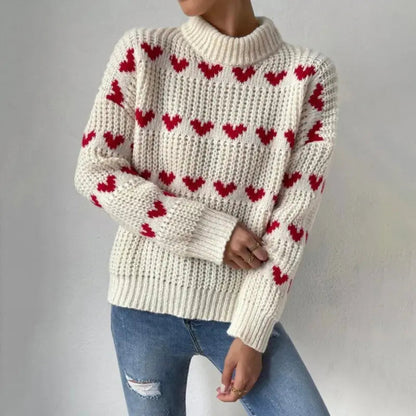 Verspielter Strickpullover mit Herzmuster Für Damen
