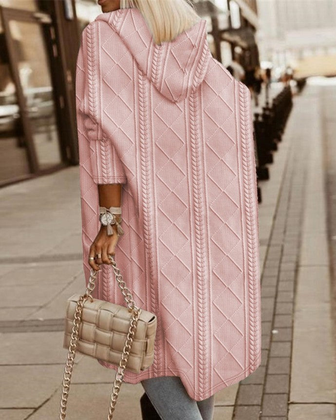 Lässiger Winter-Strickmantel mit Kapuze und Offener Front Damen