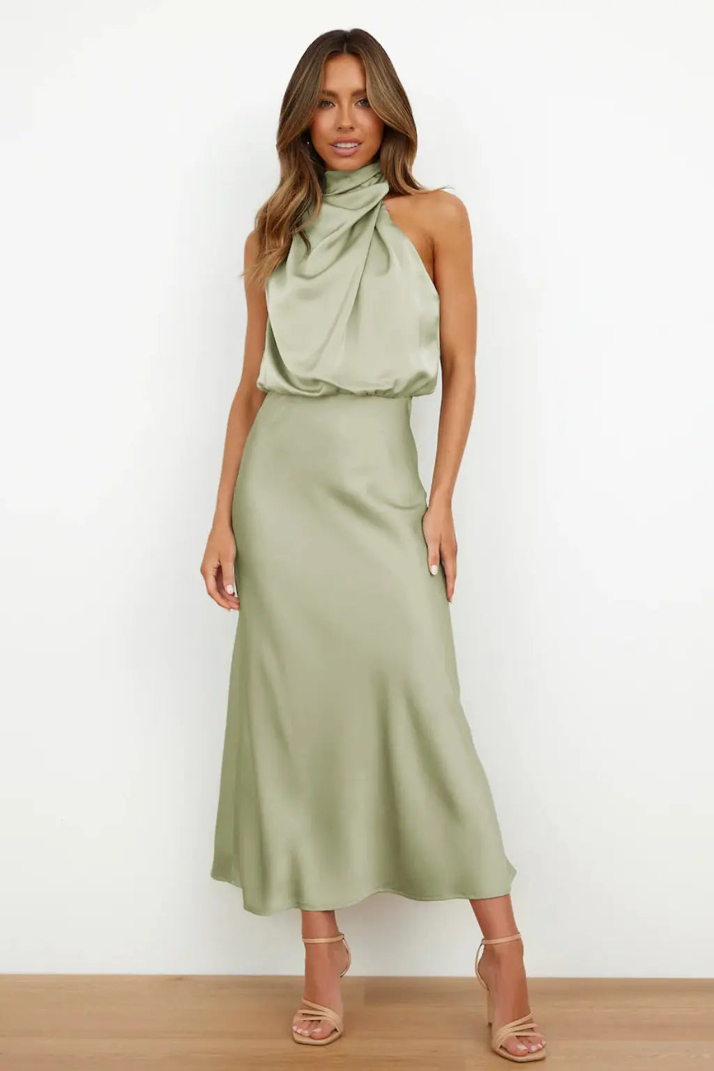 Ärmelloses Halfter Tailliertes Langes Kleid Für Damen