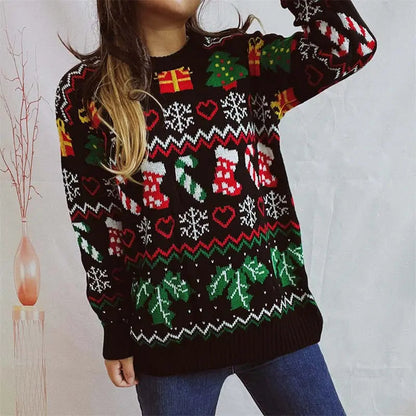 Lustiger Ugly Christmas Pullover mit Strumpfmuster Winter Damen