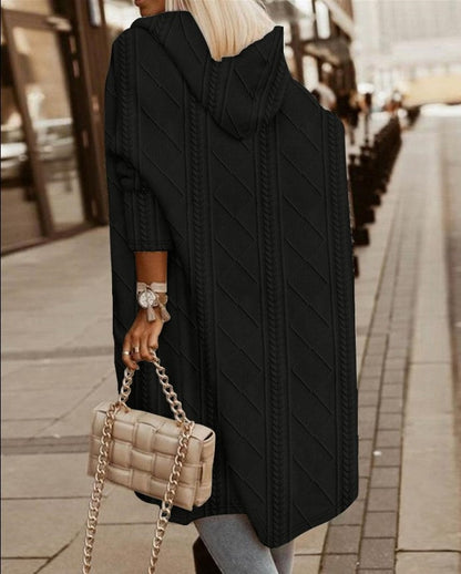Lässiger Winter-Strickmantel mit Kapuze und Offener Front Damen