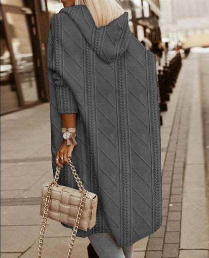 Lässiger Winter-Strickmantel mit Kapuze und Offener Front Damen