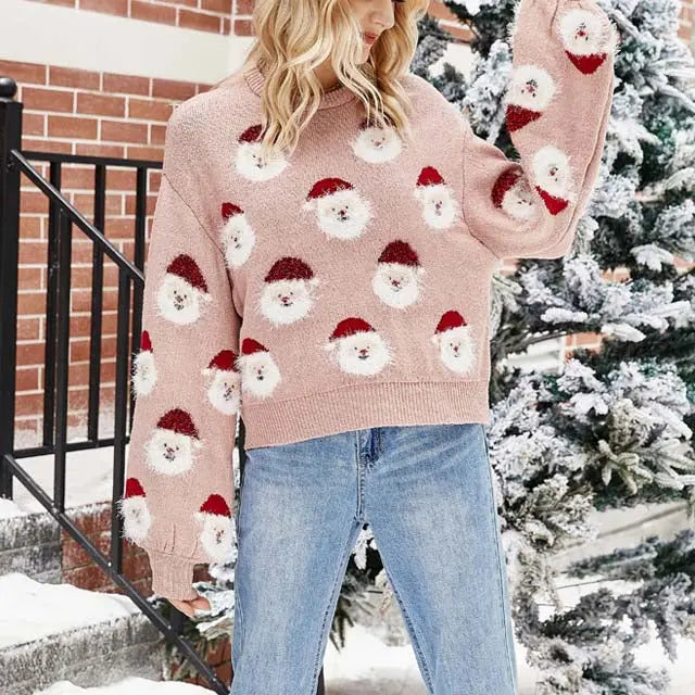Weihnachtspullover mit Weihnachtsmann-Muster für Damen