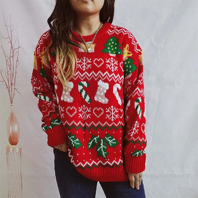 Lustiger Ugly Christmas Pullover mit Strumpfmuster Winter Damen