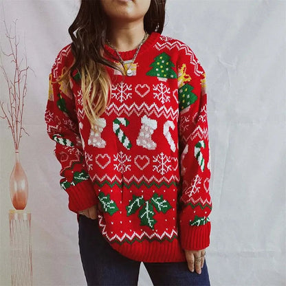 Lustiger Ugly Christmas Pullover mit Strumpfmuster Winter Damen