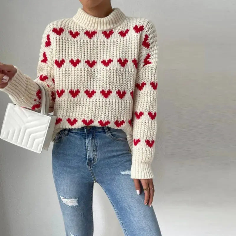 Verspielter Strickpullover mit Herzmuster Für Damen