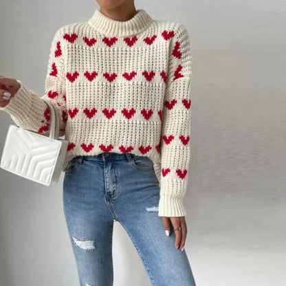Verspielter Strickpullover mit Herzmuster Für Damen