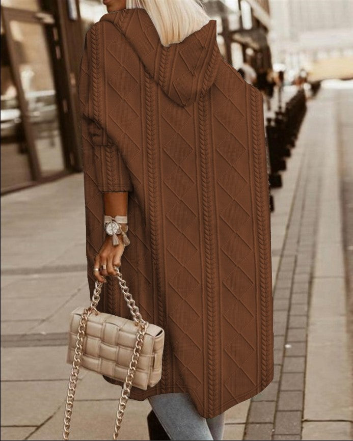 Lässiger Winter-Strickmantel mit Kapuze und Offener Front Damen