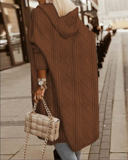 Lässiger Winter-Strickmantel mit Kapuze und Offener Front Damen