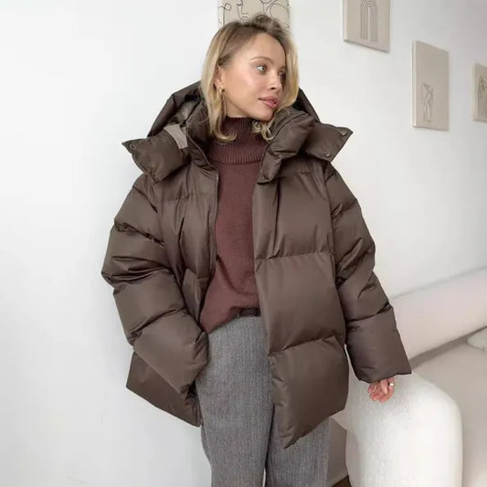 Übergroße Kapuzenpufferjacke für Damen
