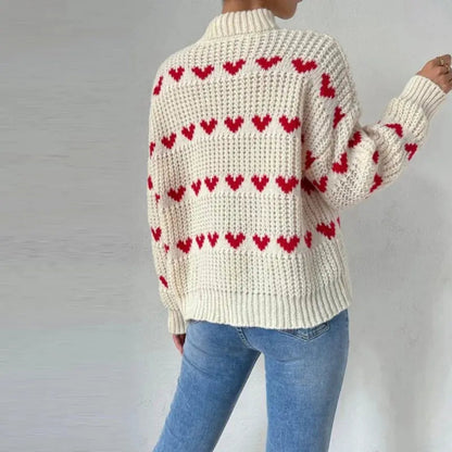 Verspielter Strickpullover mit Herzmuster Für Damen