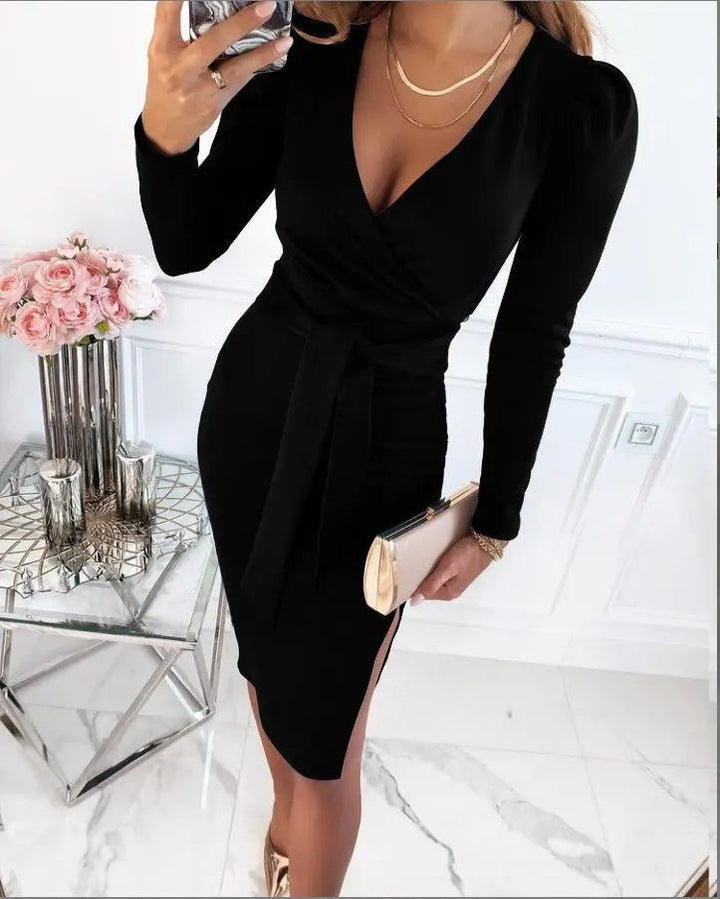 Wickel-Midikleid für Damen mit langen Ärmeln