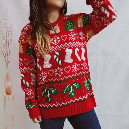 Lustiger Ugly Christmas Pullover mit Strumpfmuster Winter Damen