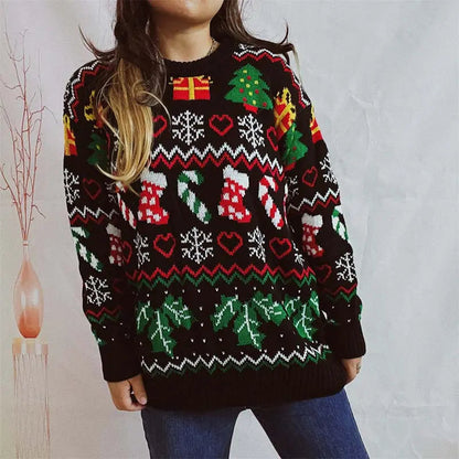 Lustiger Ugly Christmas Pullover mit Strumpfmuster Winter Damen