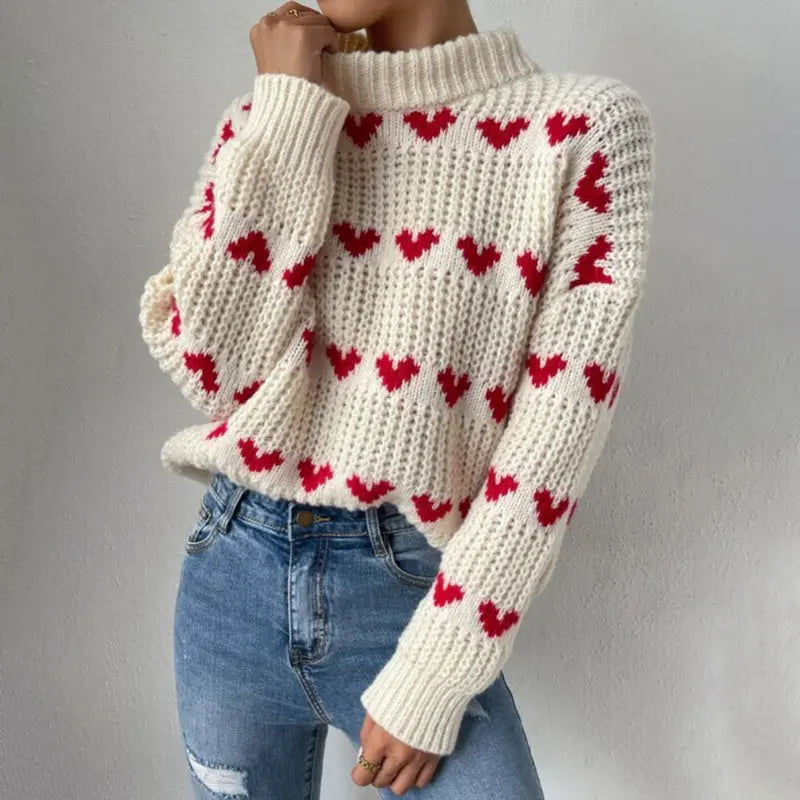 Verspielter Strickpullover mit Herzmuster Für Damen