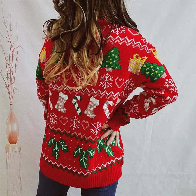 Lustiger Ugly Christmas Pullover mit Strumpfmuster Winter Damen