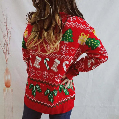 Lustiger Ugly Christmas Pullover mit Strumpfmuster Winter Damen