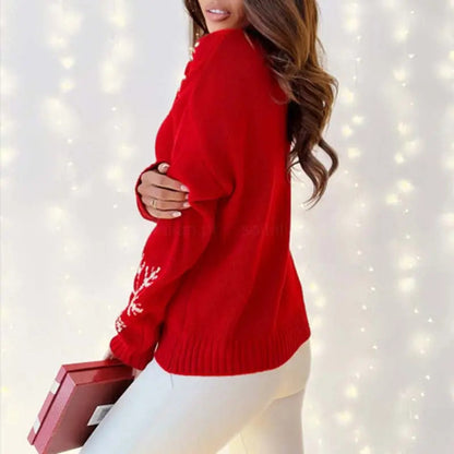 Rollkragen Schneeflocken Strick Weihnachtspullover für Winter Damen