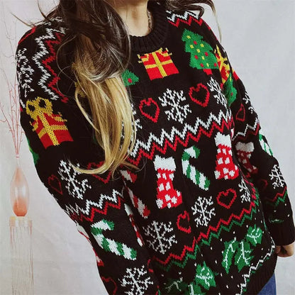 Lustiger Ugly Christmas Pullover mit Strumpfmuster Winter Damen