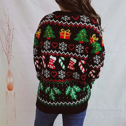 Lustiger Ugly Christmas Pullover mit Strumpfmuster Winter Damen