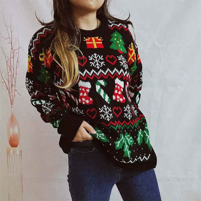 Lustiger Ugly Christmas Pullover mit Strumpfmuster Winter Damen
