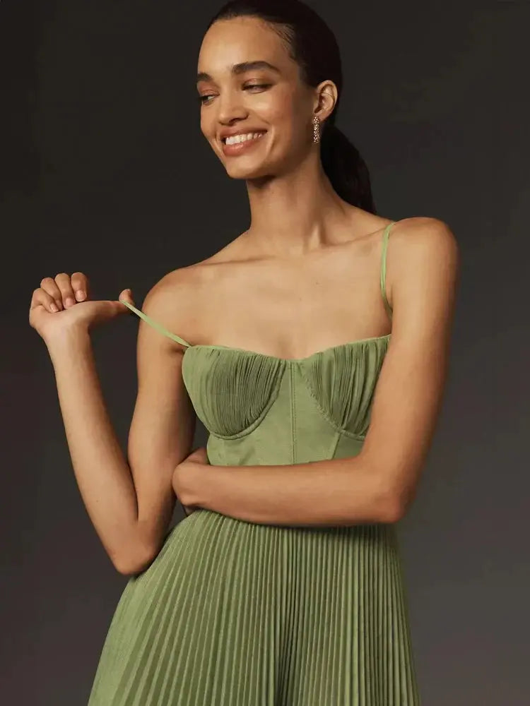 Korsett Oberteil Plissiertes Maxilanges Kleid für Damen