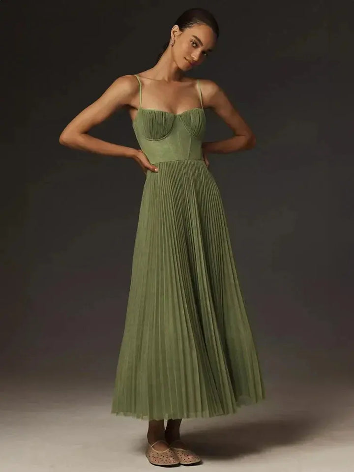 Korsett Oberteil Plissiertes Maxilanges Kleid für Damen