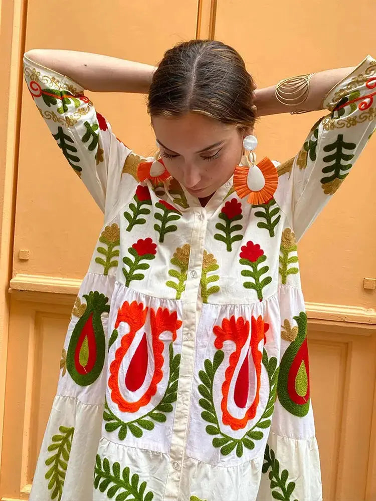 Fließendes Maxikleid mit Bunt Blumenmuster