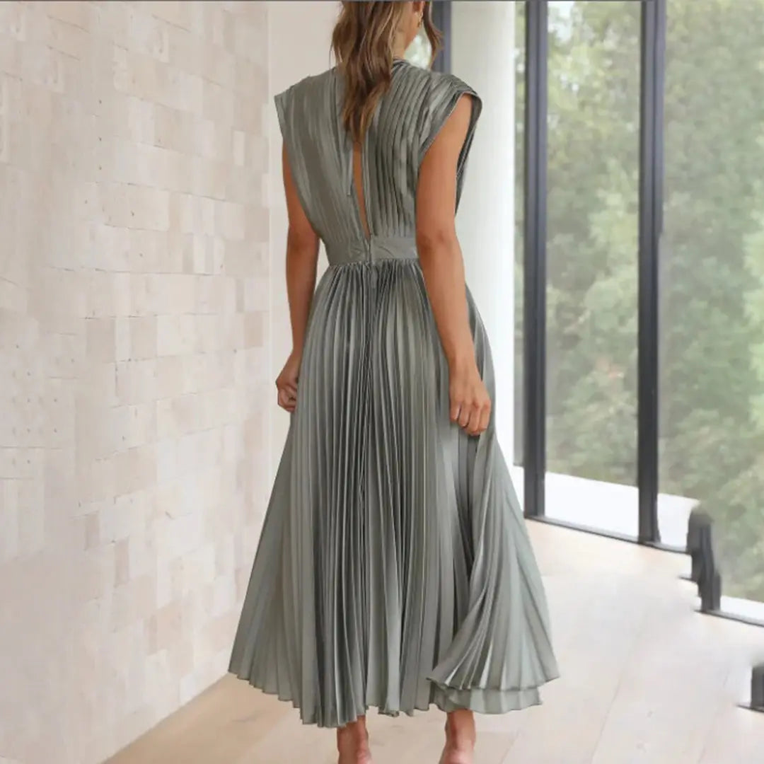 Damen Midikleid mit Plissiertem Design und Rückenbindung
