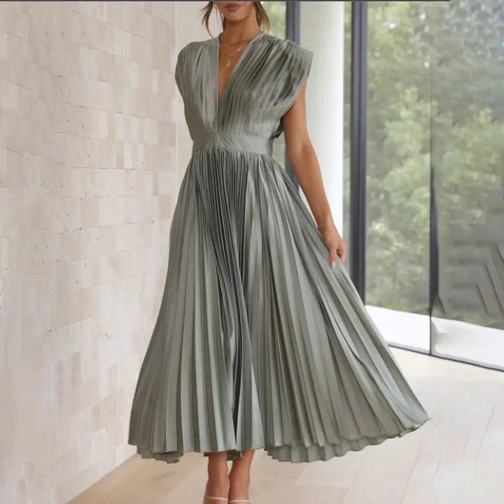Damen Midikleid mit Plissiertem Design und Rückenbindung