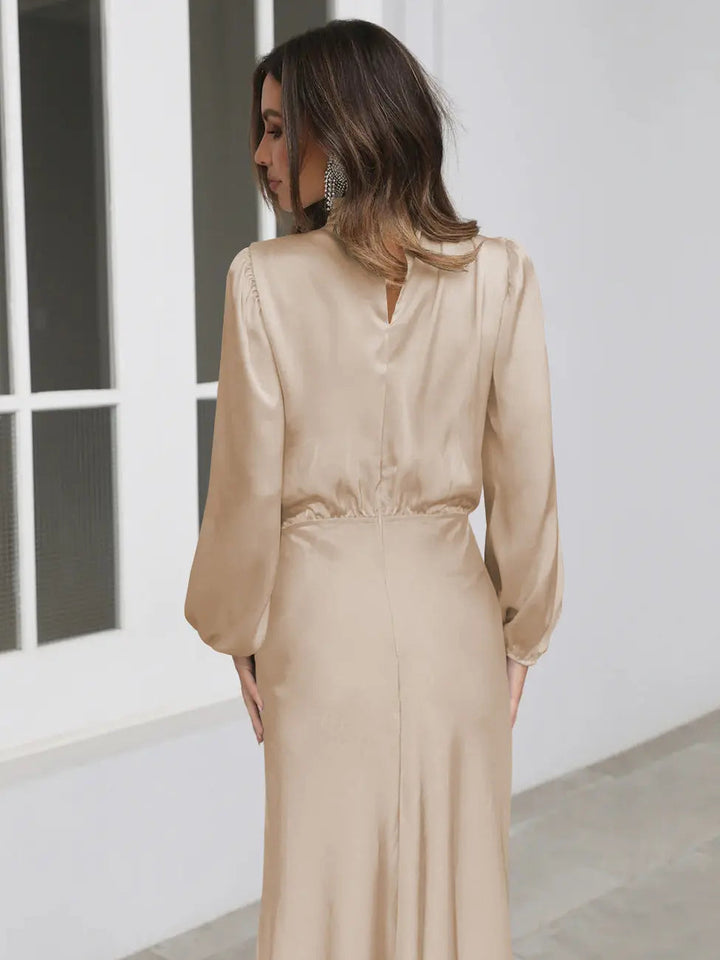Hoher Kragen Langarm Elegantes Midikleid Für Damen