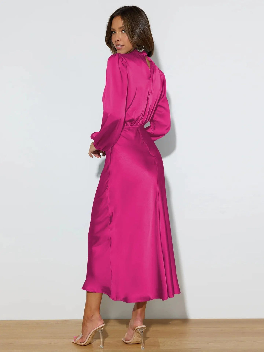 Hoher Kragen Langarm Elegantes Midikleid Für Damen