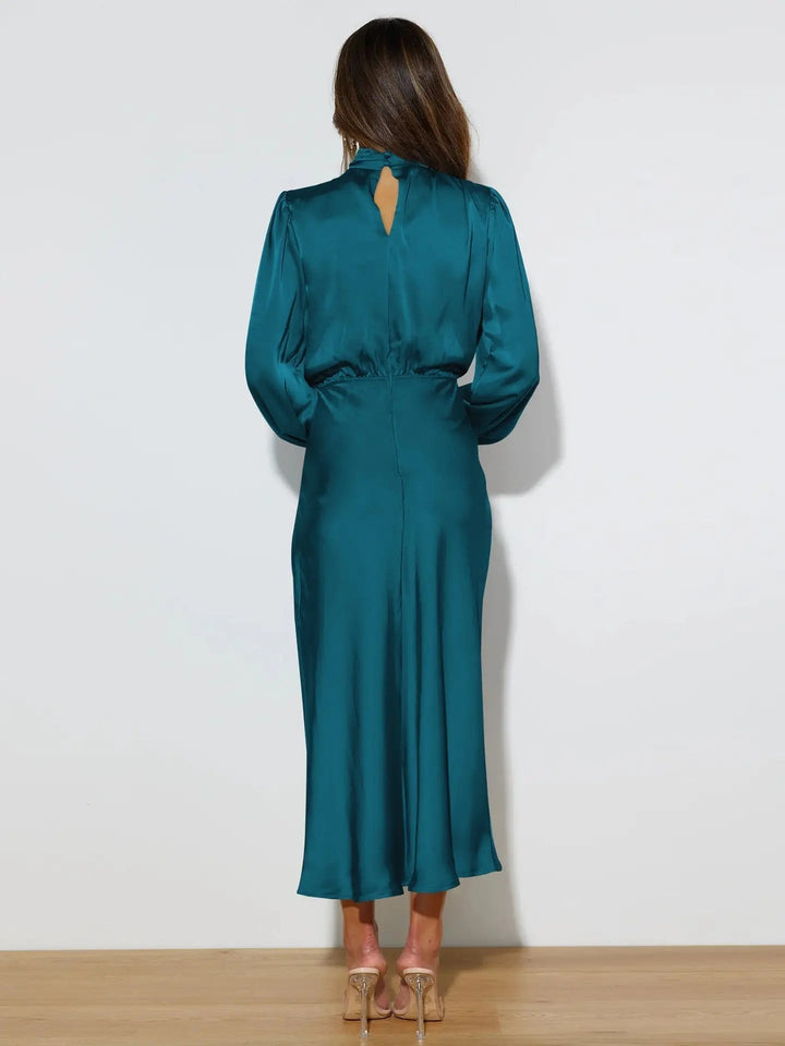 Hoher Kragen Langarm Elegantes Midikleid Für Damen