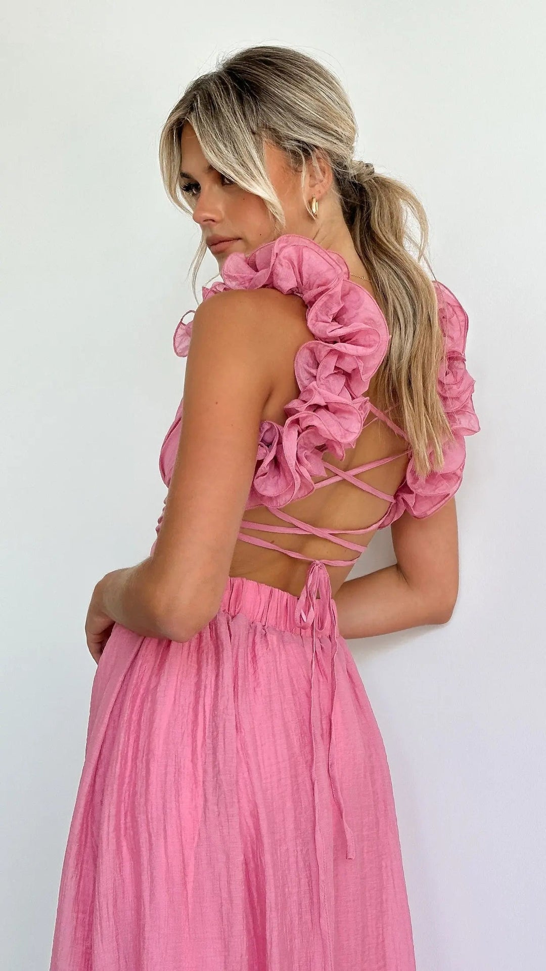 Rüschen Schulter Midikleid mit Offenem Rücken für Damen