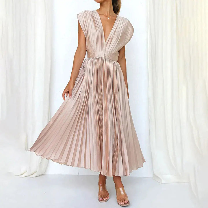 Damen Midikleid mit Plissiertem Design und Rückenbindung